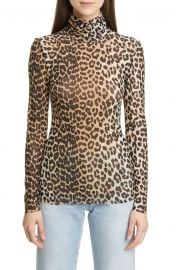 Ganni Leopard Print Mesh Turtleneck   Nordstrom at Nordstrom